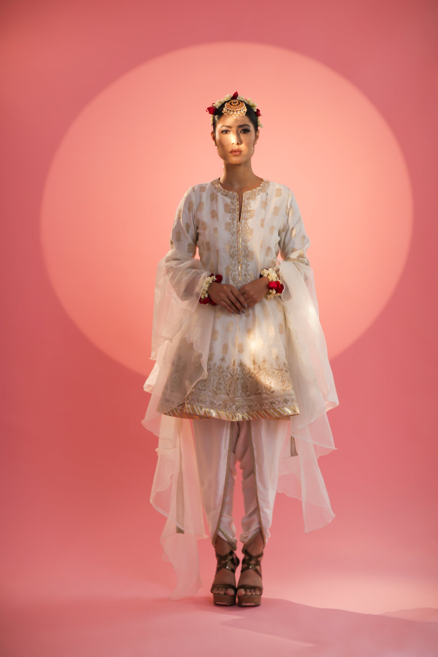 Off White Anarkali Set with Dhoti