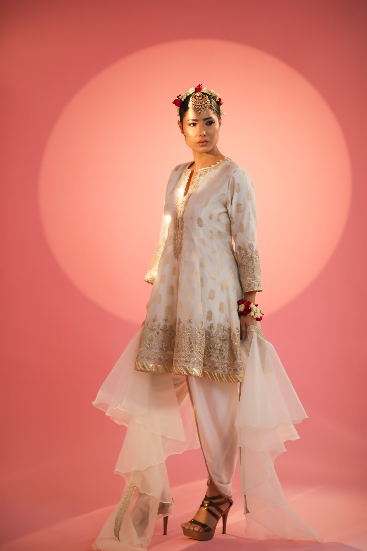 Off White Anarkali Set with Dhoti