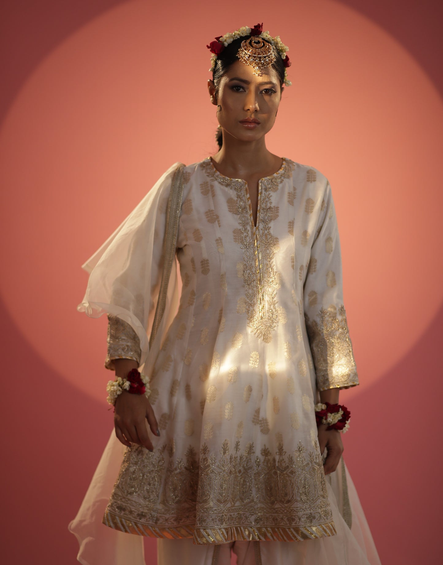 Off White Anarkali Set with Dhoti