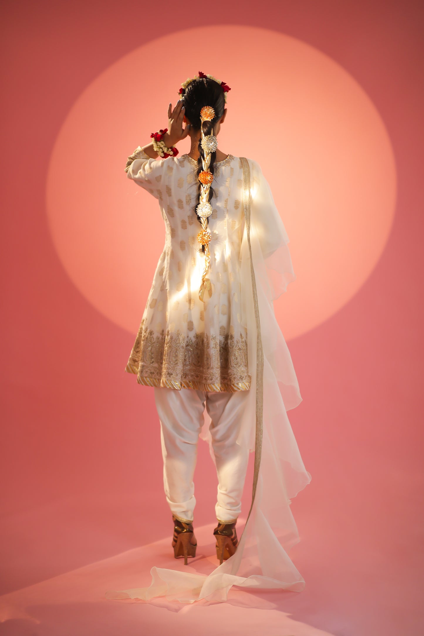 Off White Anarkali Set with Dhoti