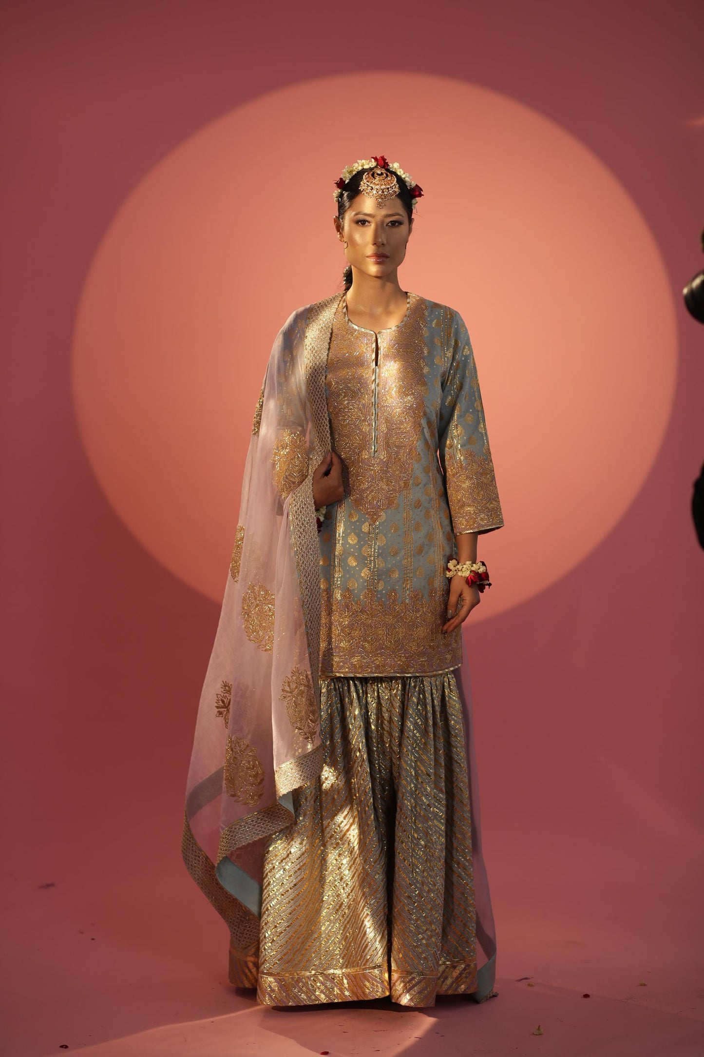 Power Blue Short Shirt with Gharara Set