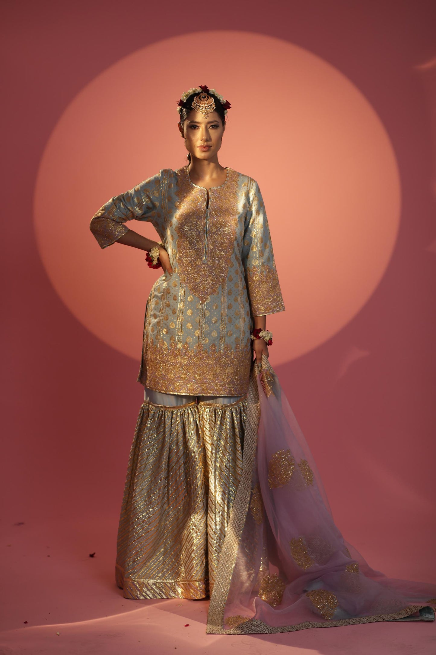 Power Blue Short Shirt with Gharara Set