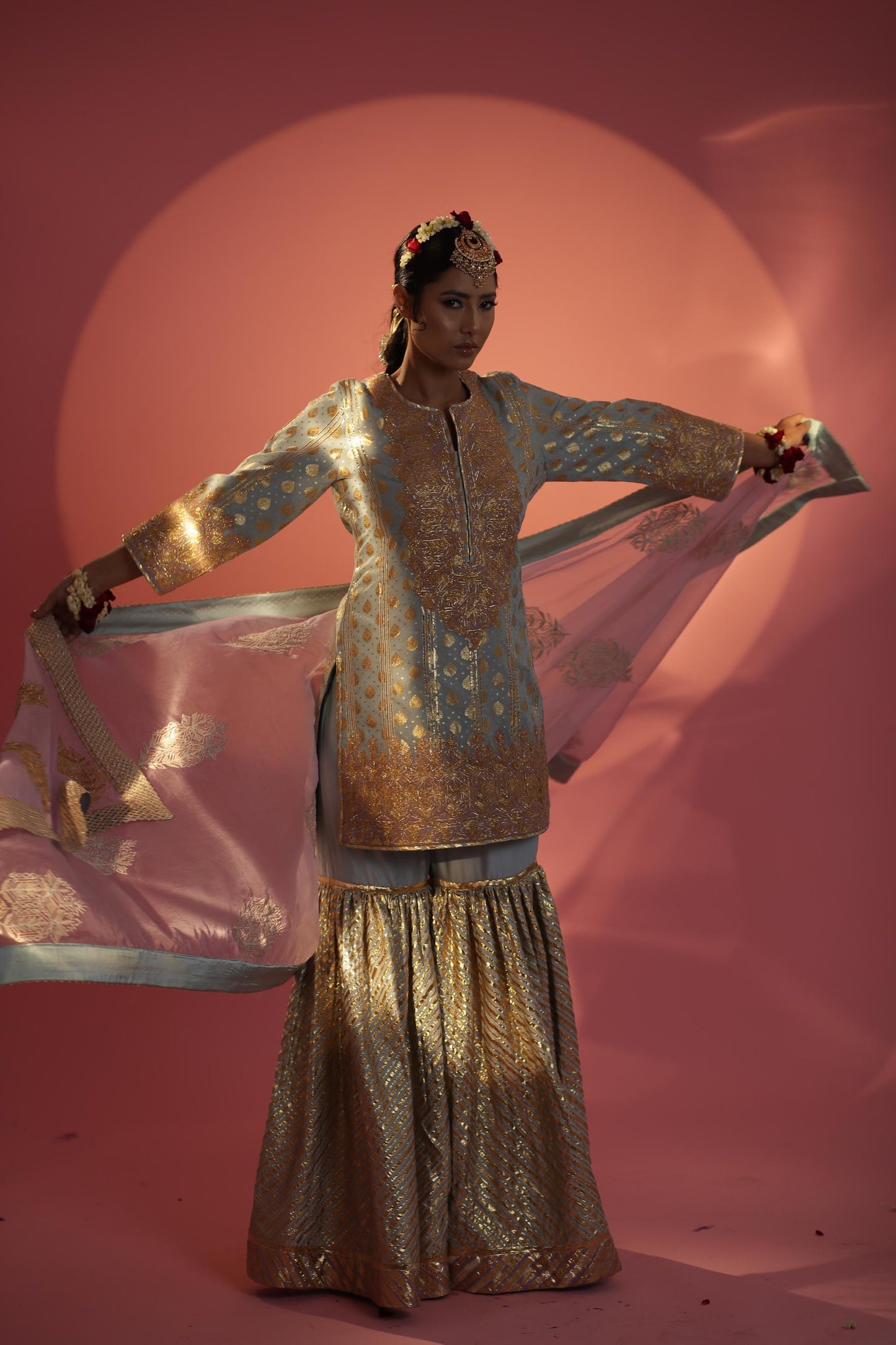 Power Blue Short Shirt with Gharara Set
