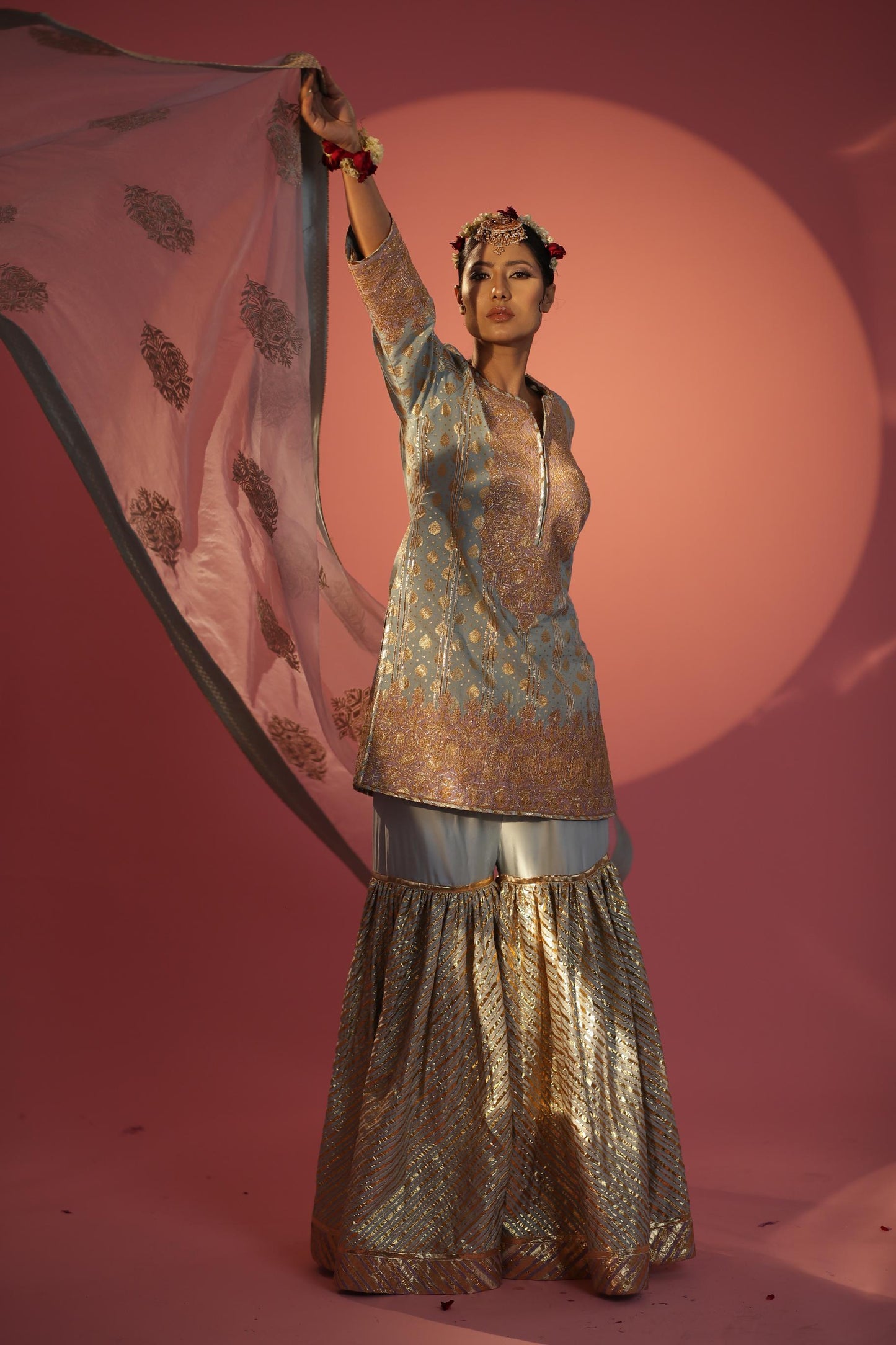 Power Blue Short Shirt with Gharara Set