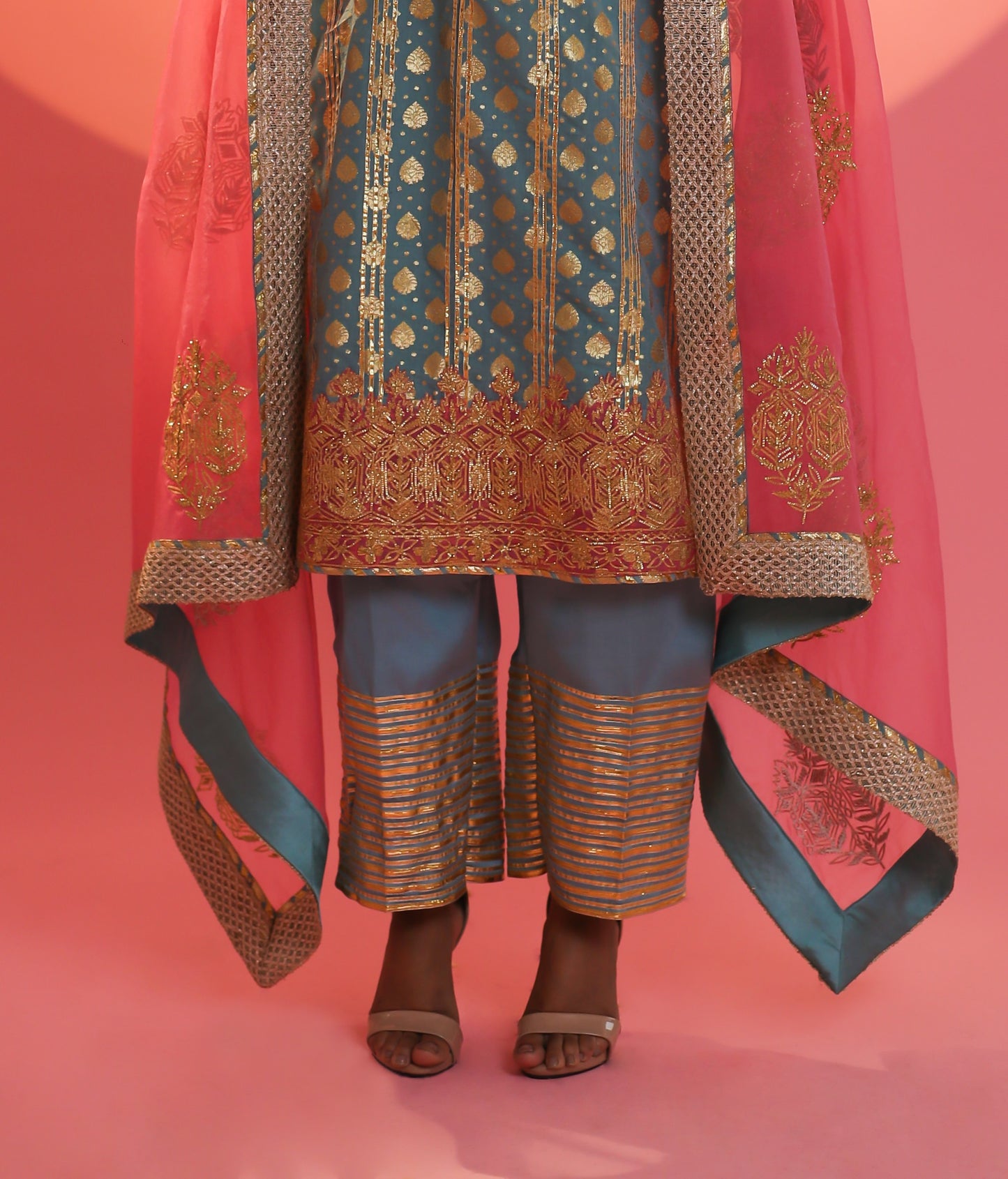 Powder Blue Banarasi Embroidered Kurta Set