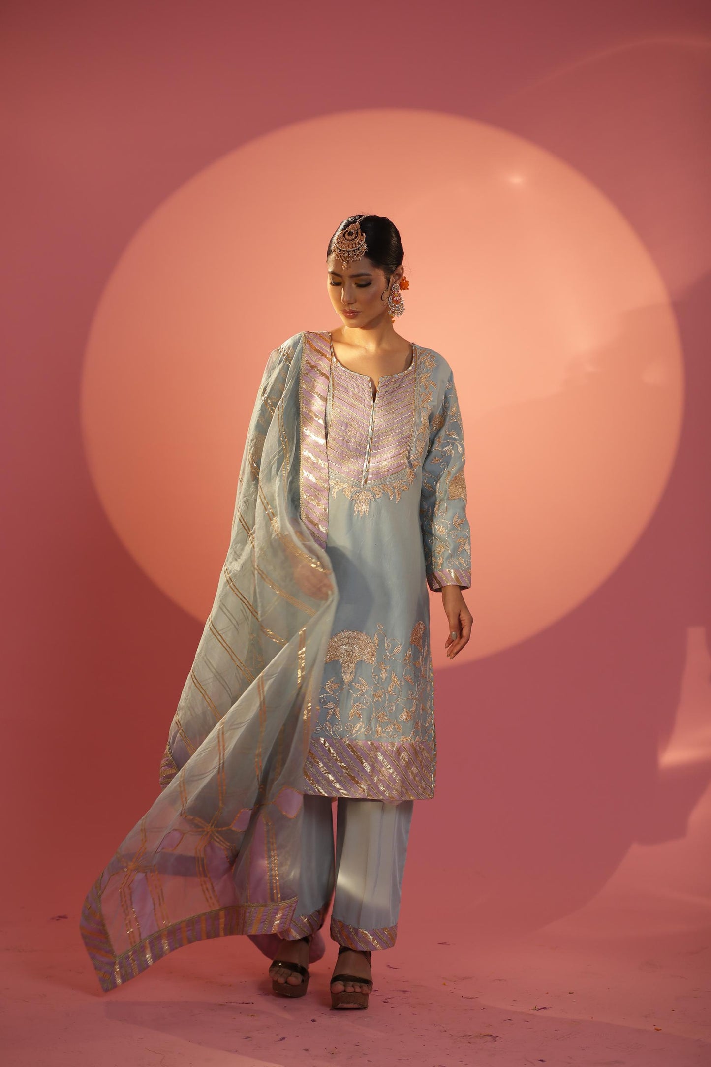 Shirt Banarasi Dupatta Organza And Plazzo Moral Satin