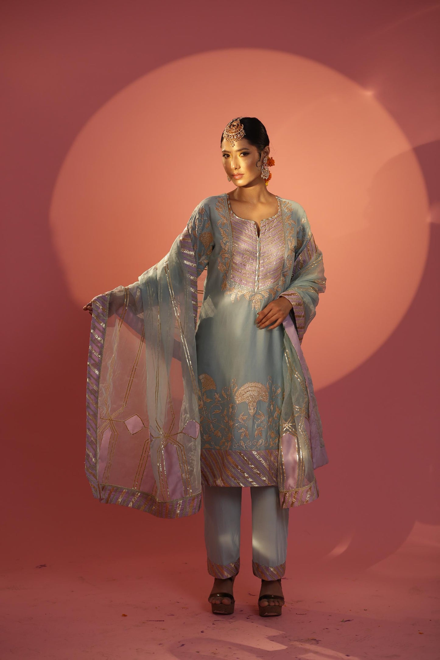 Shirt Banarasi Dupatta Organza And Plazzo Moral Satin