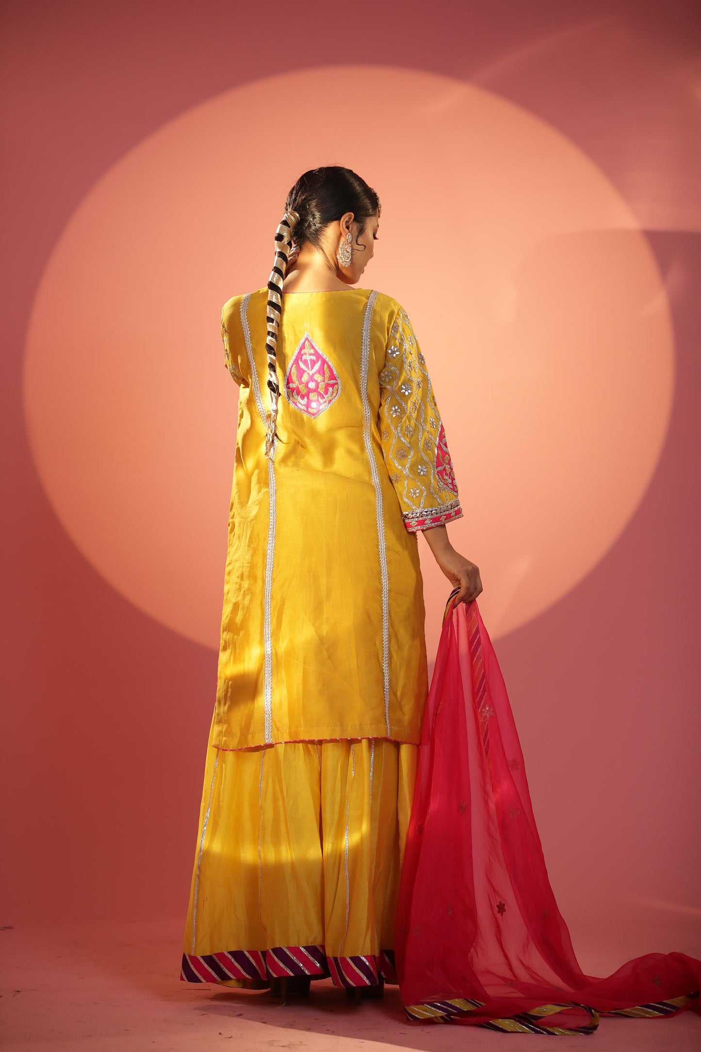 Yellow Long Suit With Sharara Set