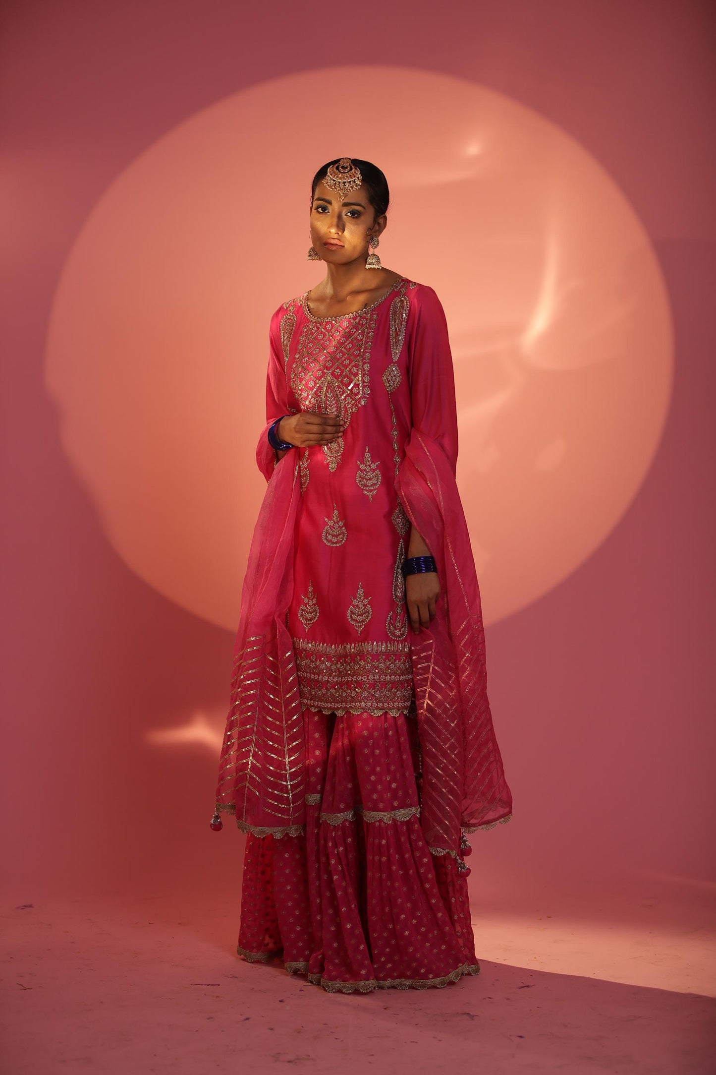 Megenta Long Shirt With Two Layers Gharara