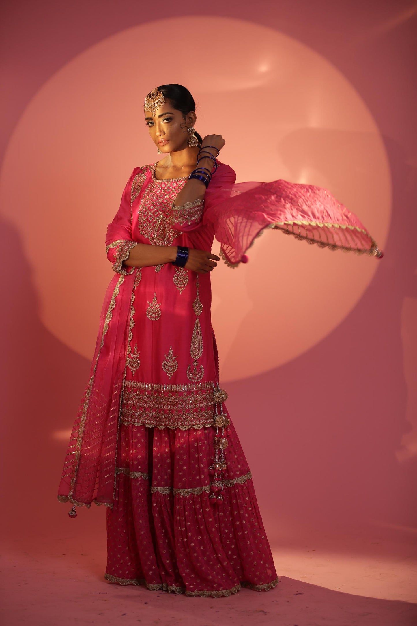Megenta Long Shirt With Two Layers Gharara