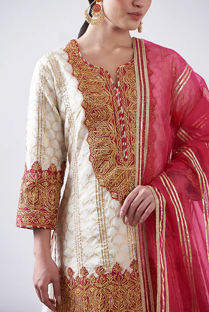 Red & White Chanderi Sharara Set