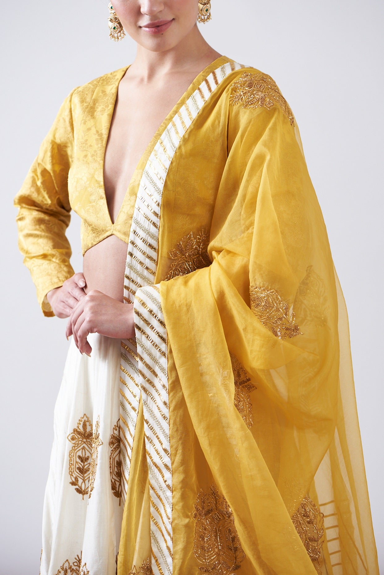 Yellow and White Lehenga Set