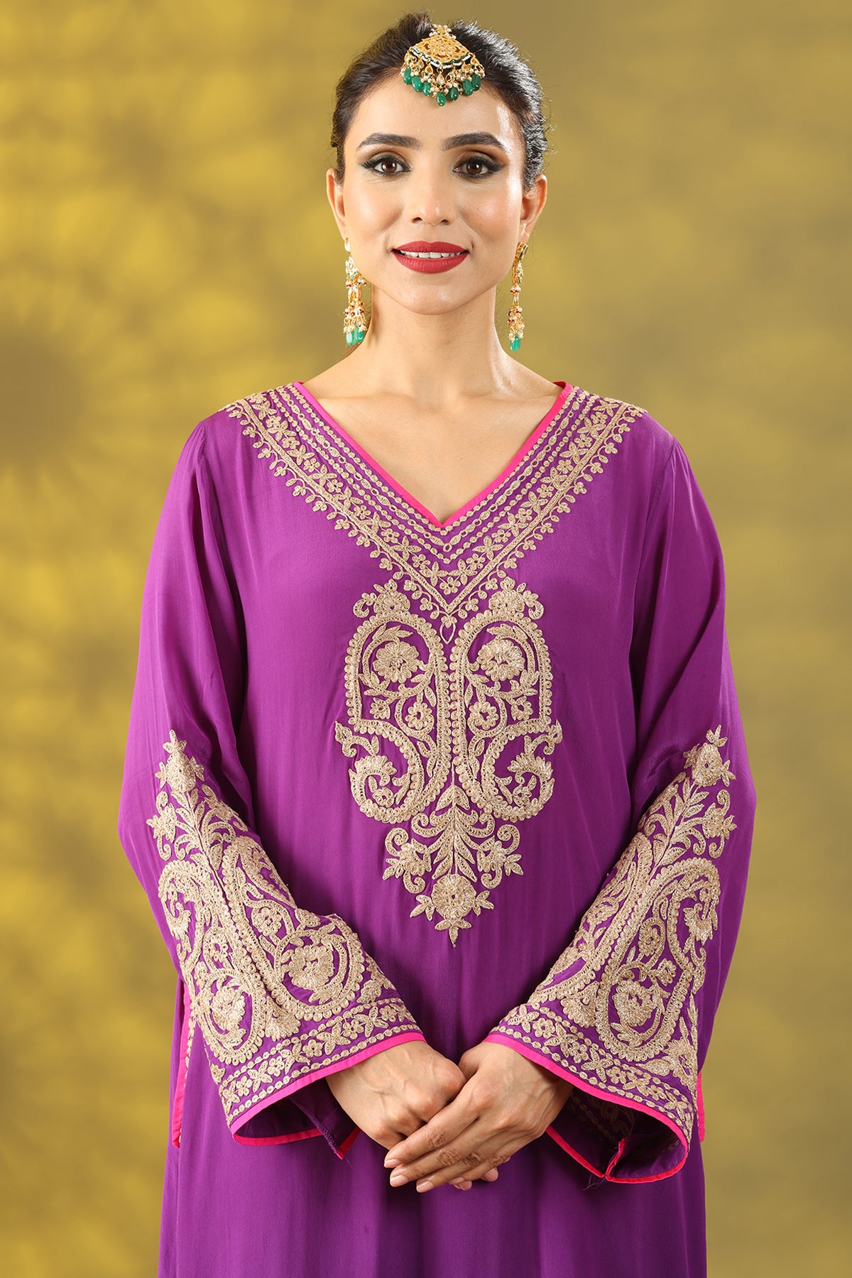 Purple Crepe Tilla Embroidered Phiran Kurta Set