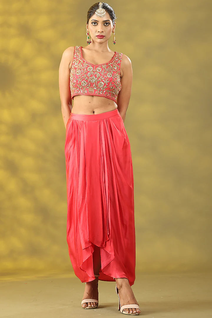 Valentine Red Organza Zardosi Handwork Cape Set