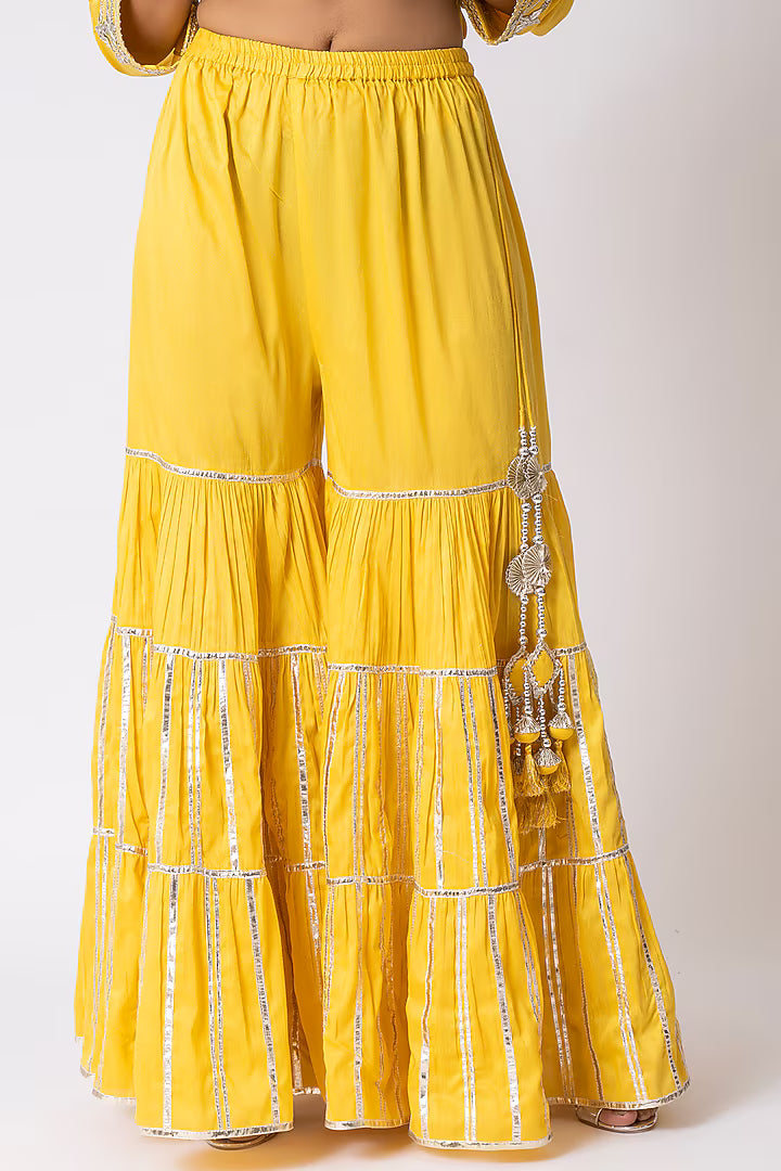 Yellow Chanderi Silk Gota Embroidered Gharara Set