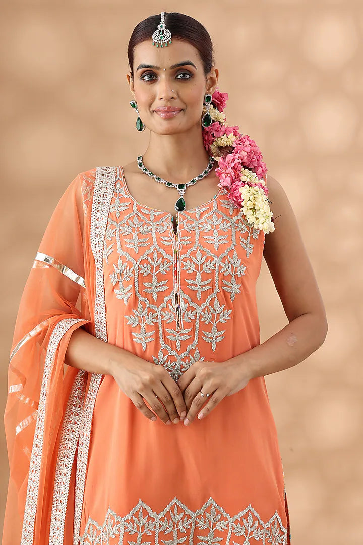 Peach Crepe Printed Gharara Set