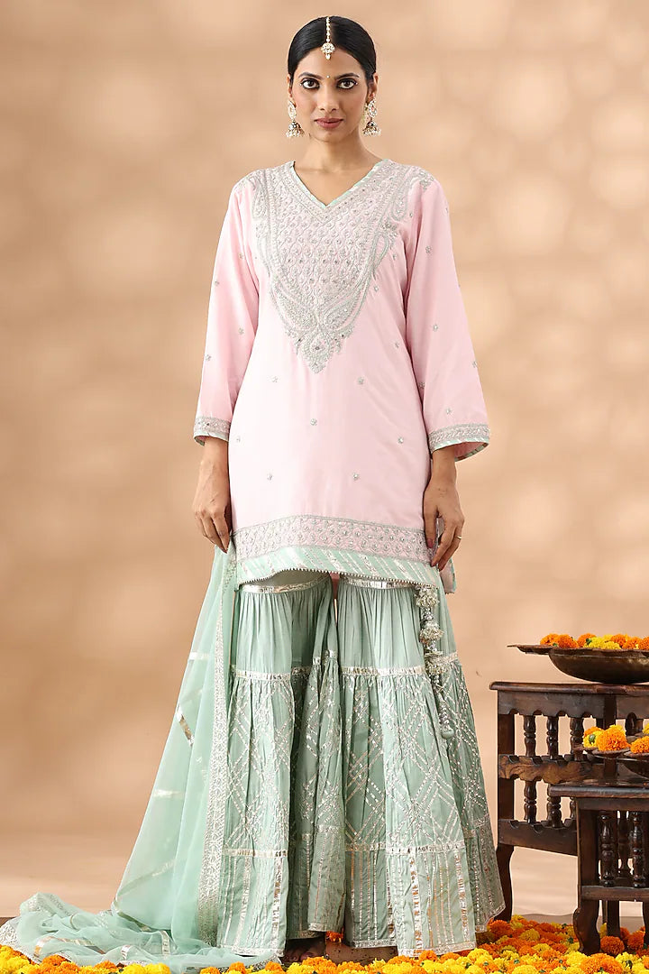 Mint Green Pure Silk Gota Work Gharara Set