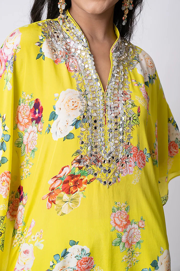 Yellow Crepe Dhoti Set