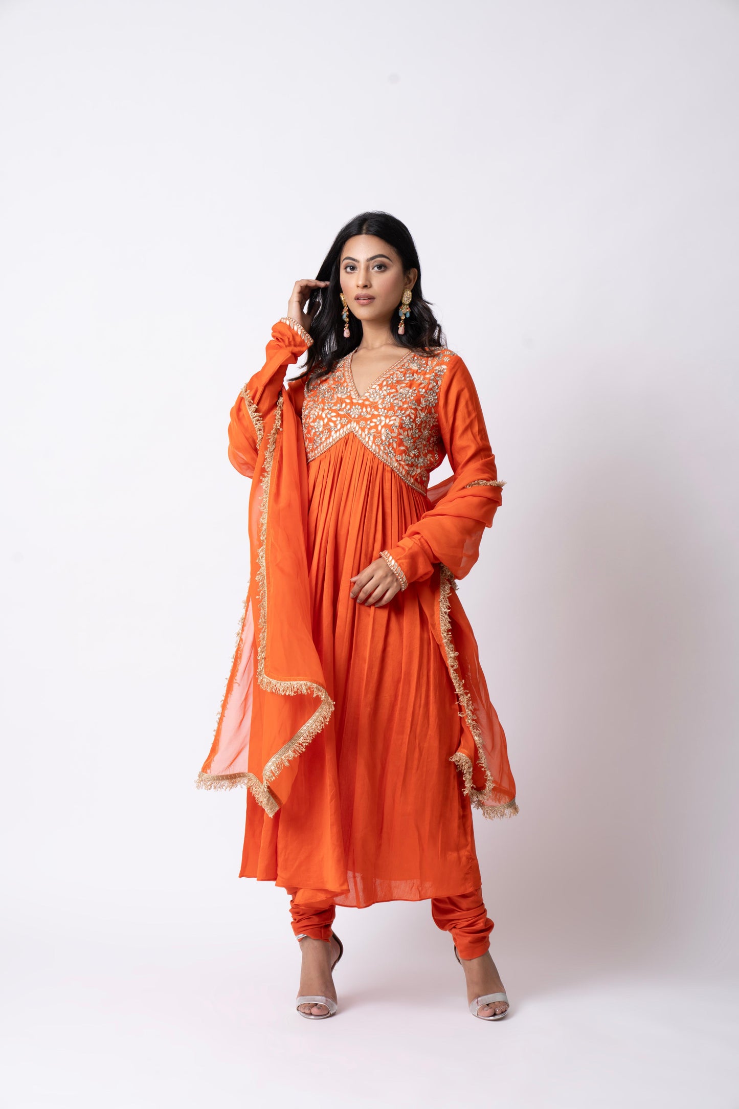 Orange Anarkali Set