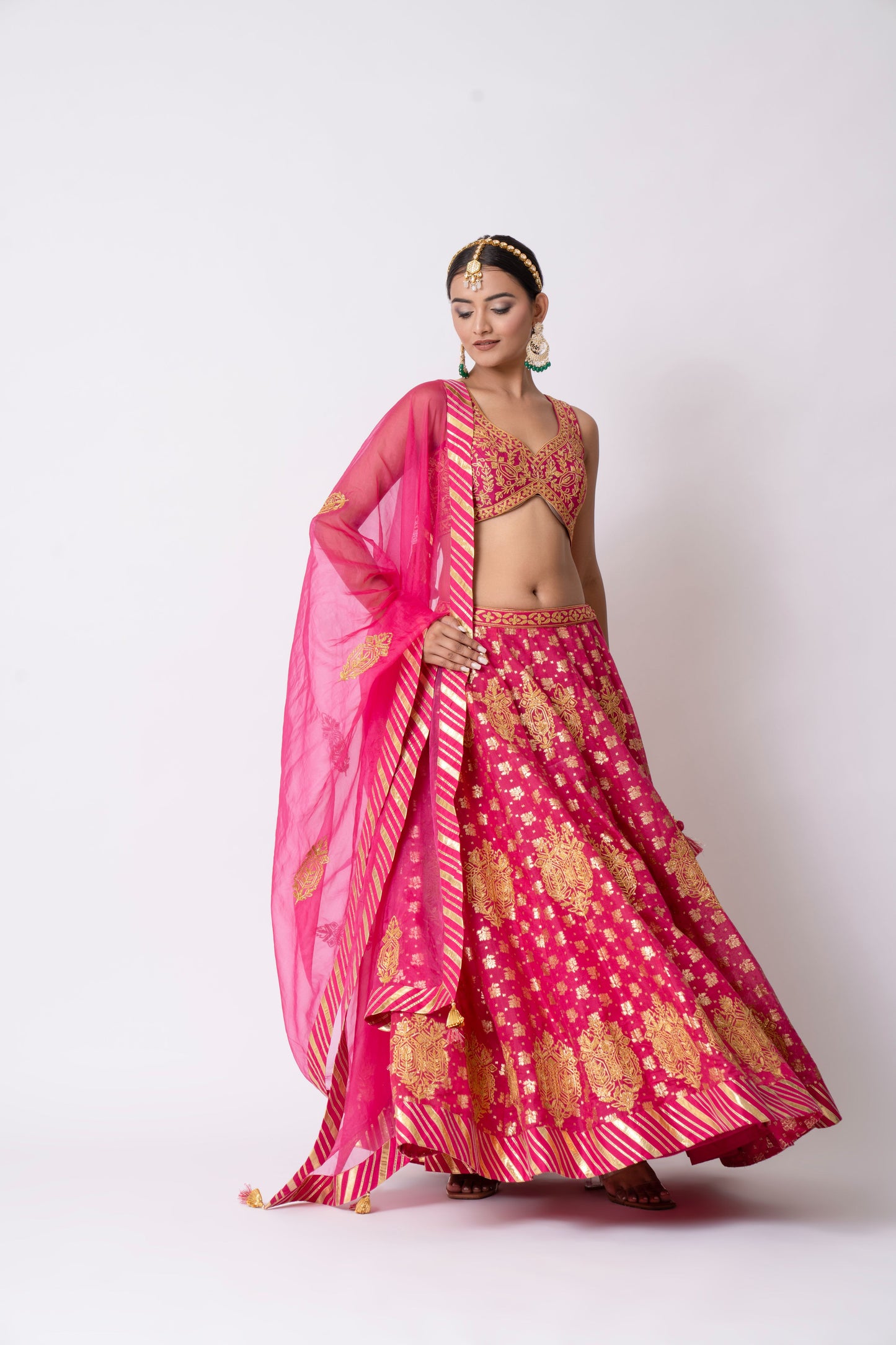 Magenta Pure Banarasi Khaddi Gota Embroidered Lehenga Set