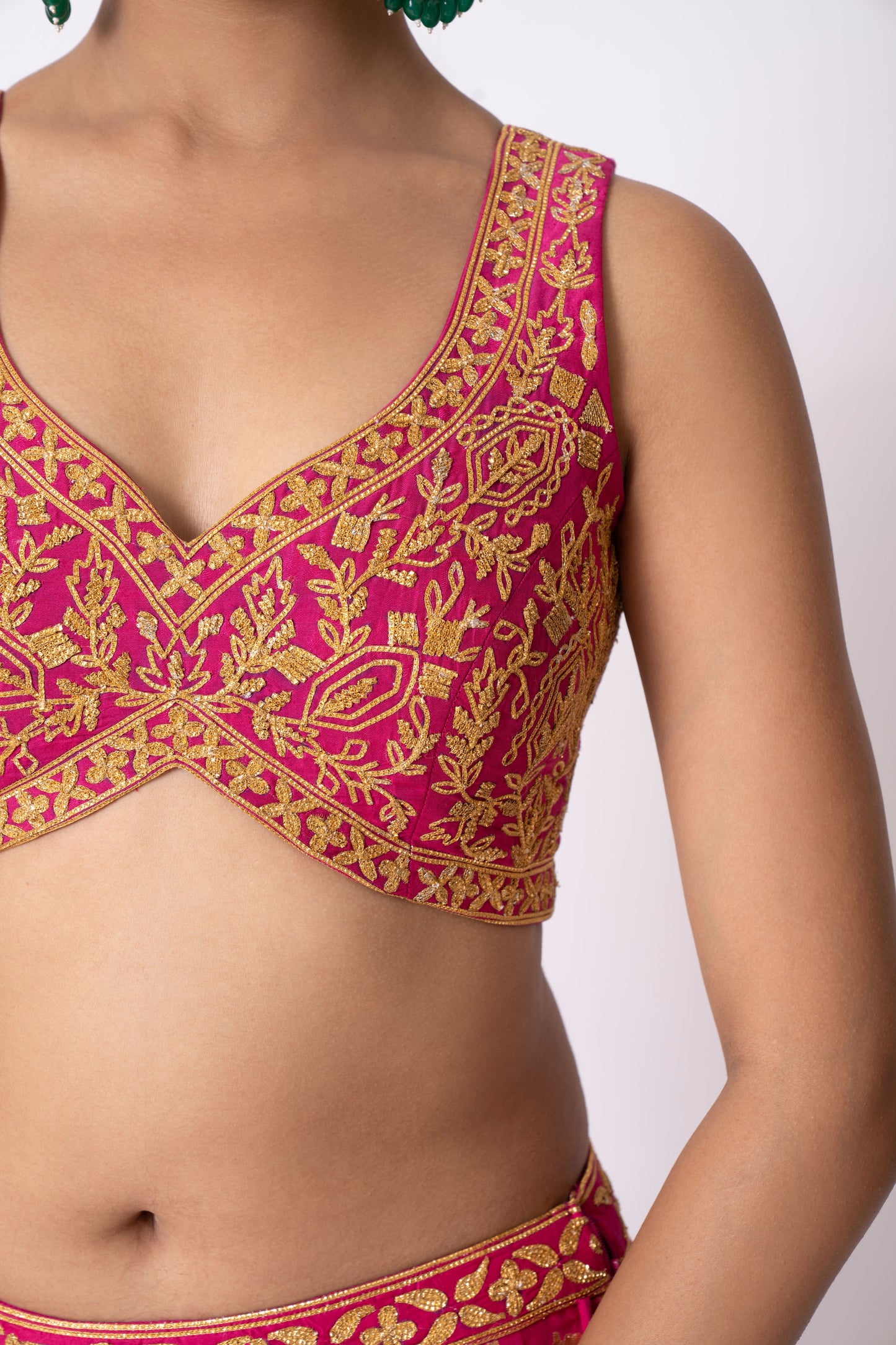 Magenta Pure Banarasi Khaddi Gota Embroidered Lehenga Set