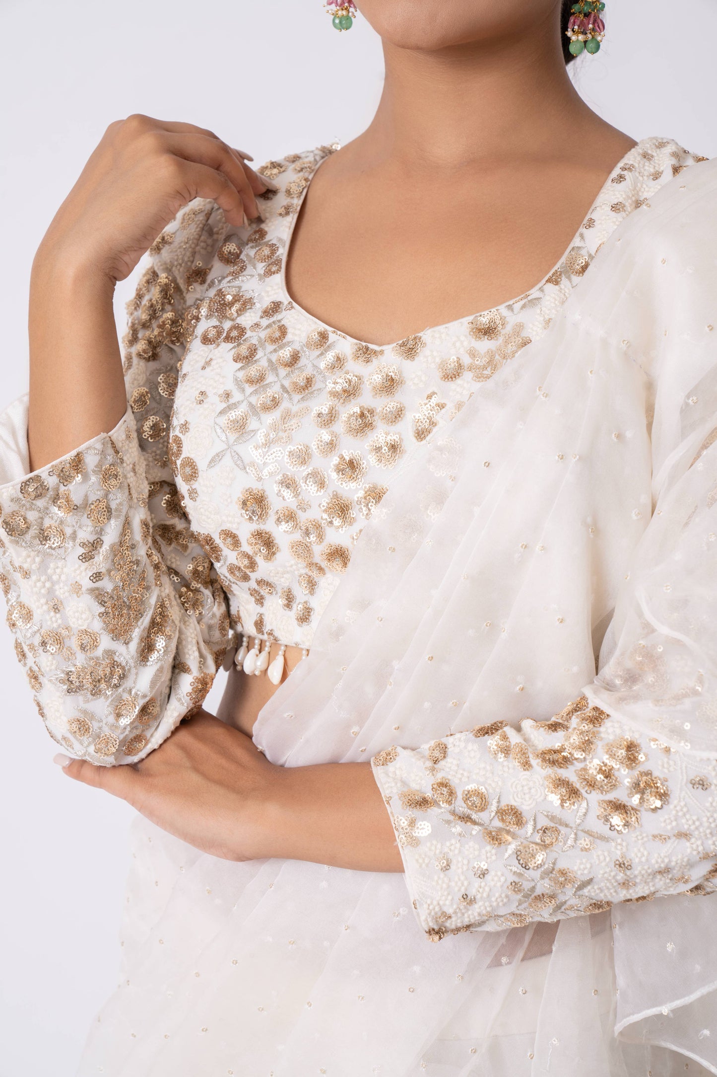 White Draped Sareer Set