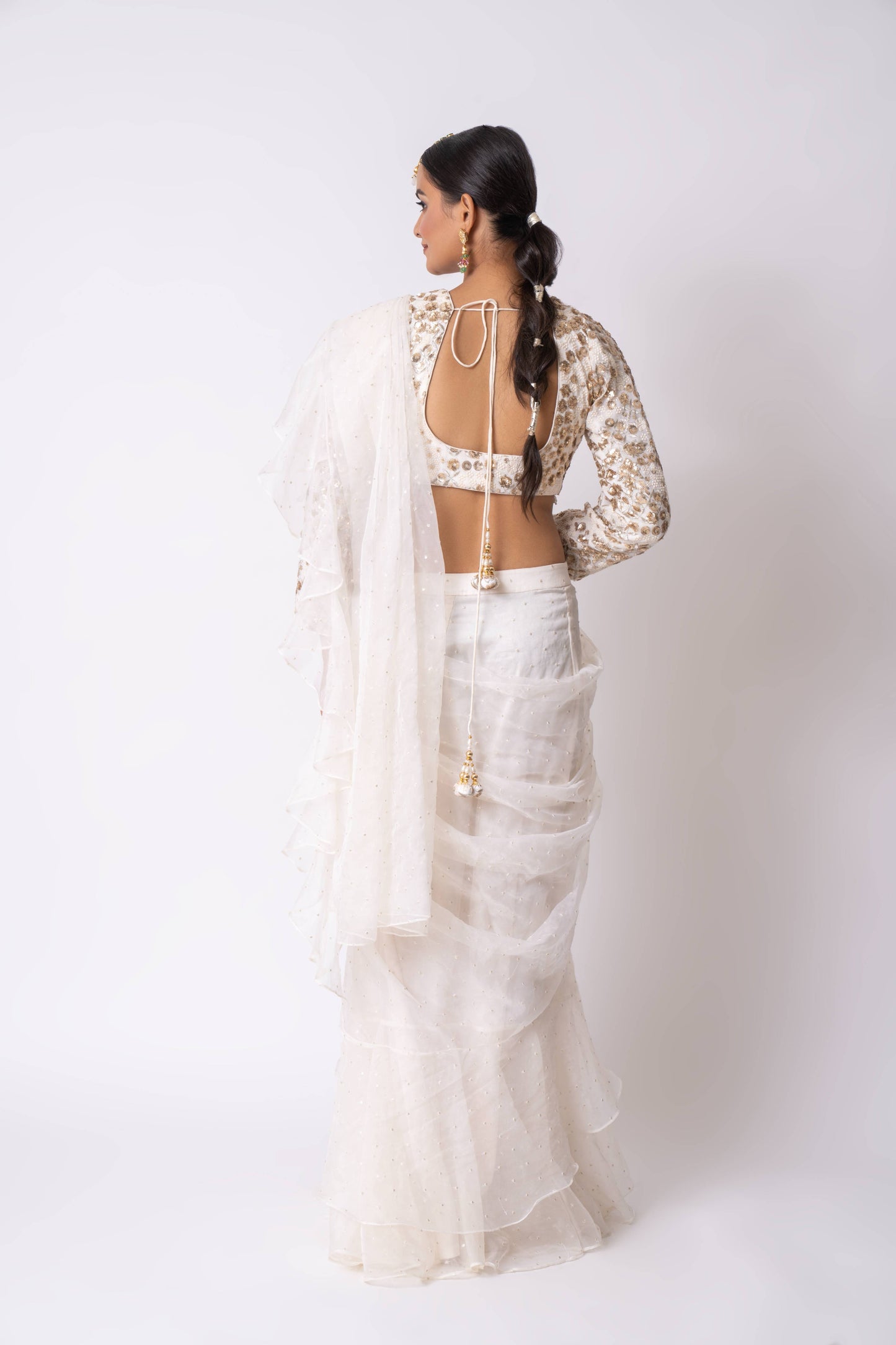 White Draped Sareer Set
