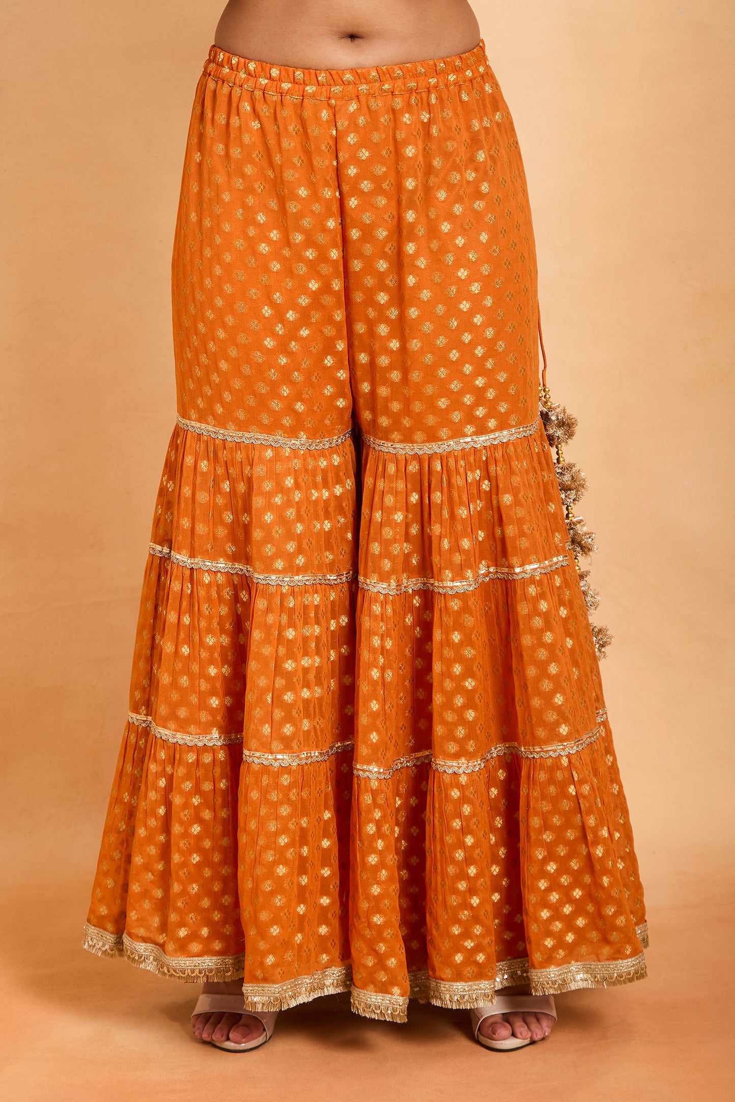 Regal Orange Silk Kurta Set with Gold Embroidery & Gharara Set