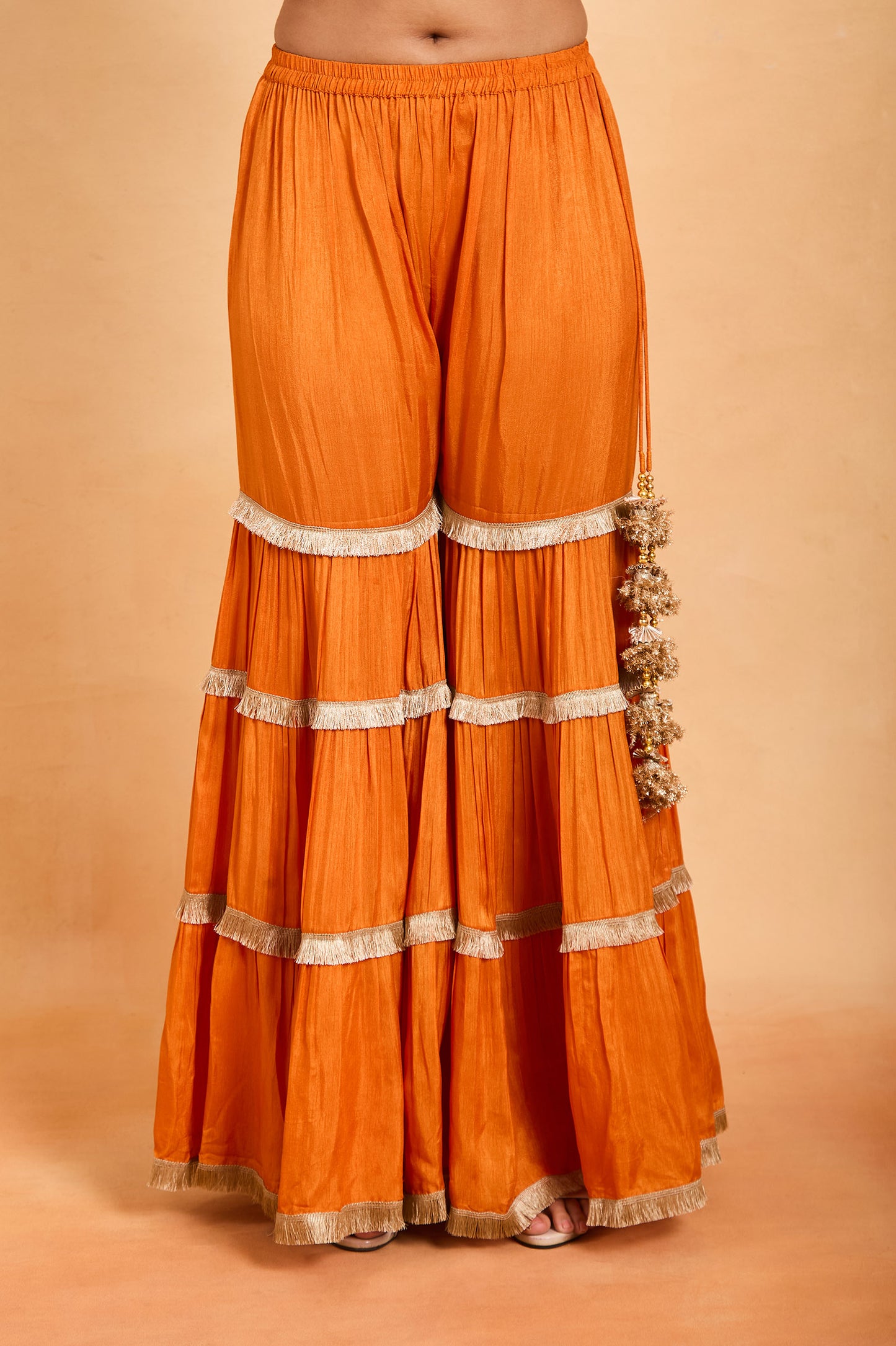Orange Embroidered Halter-Neck Gharara Set