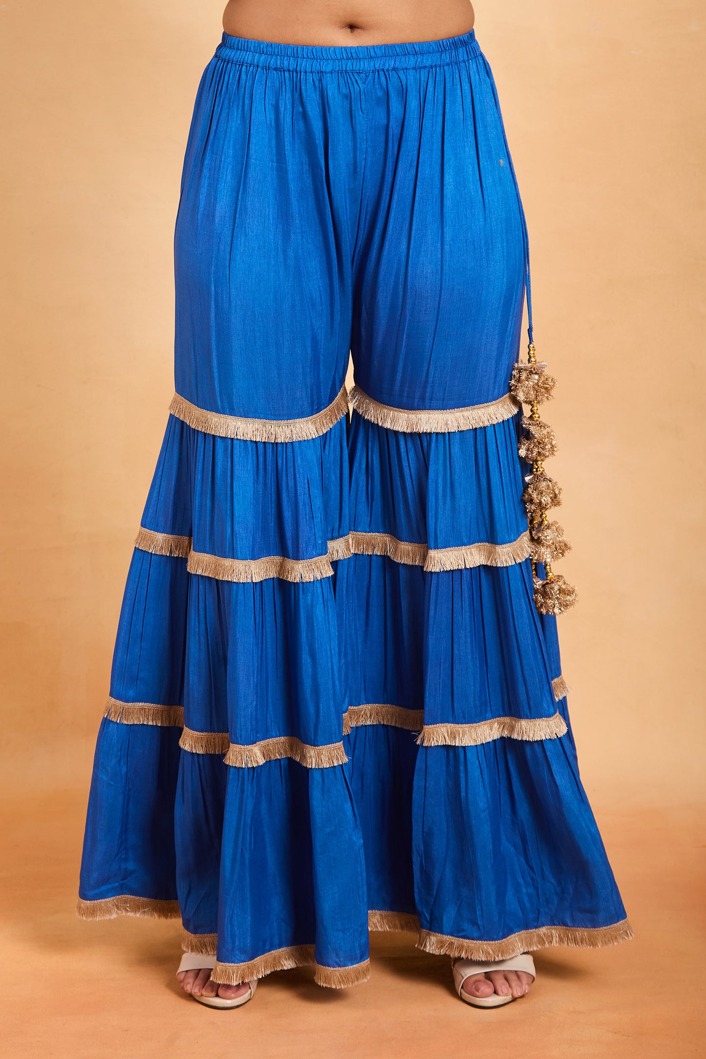 Royal Blue Embroidered Halter-Neck Gharara Set