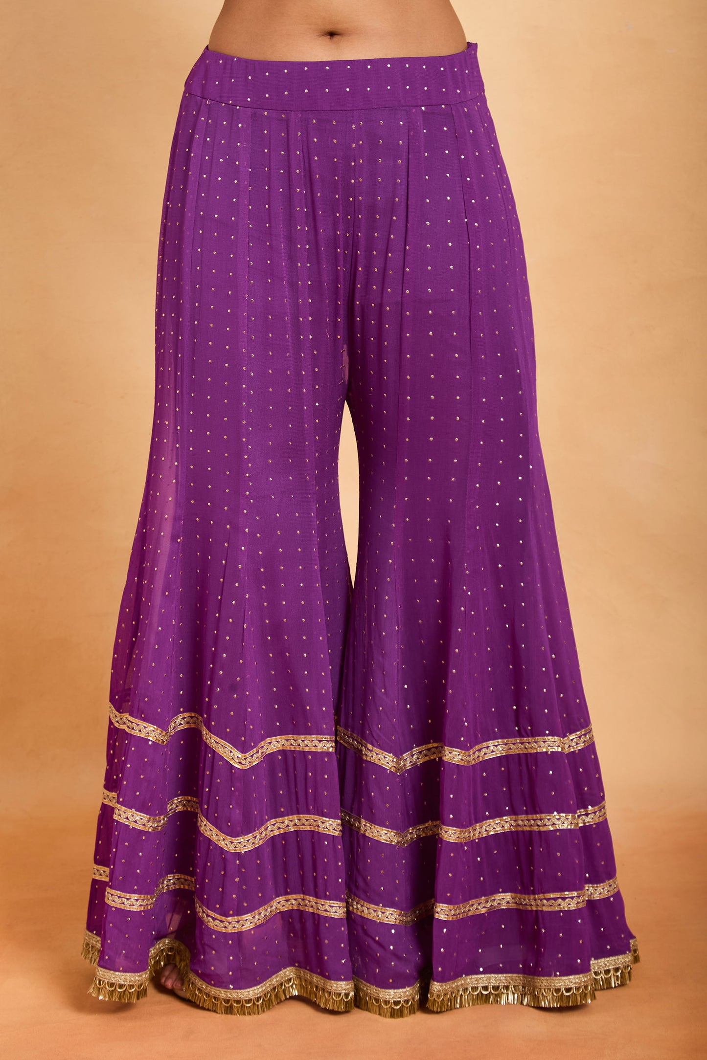 Fuschia Pink Embroidered Jacket and Purple Sharara Set