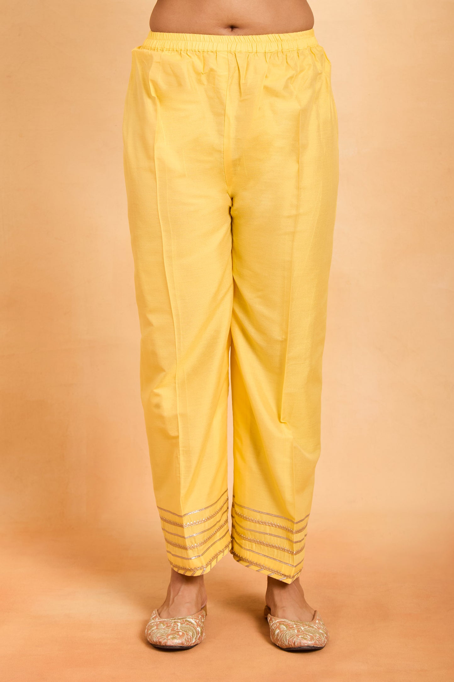 New Sunshine Yellow Zari Embroidered Straight Cut Suit Set