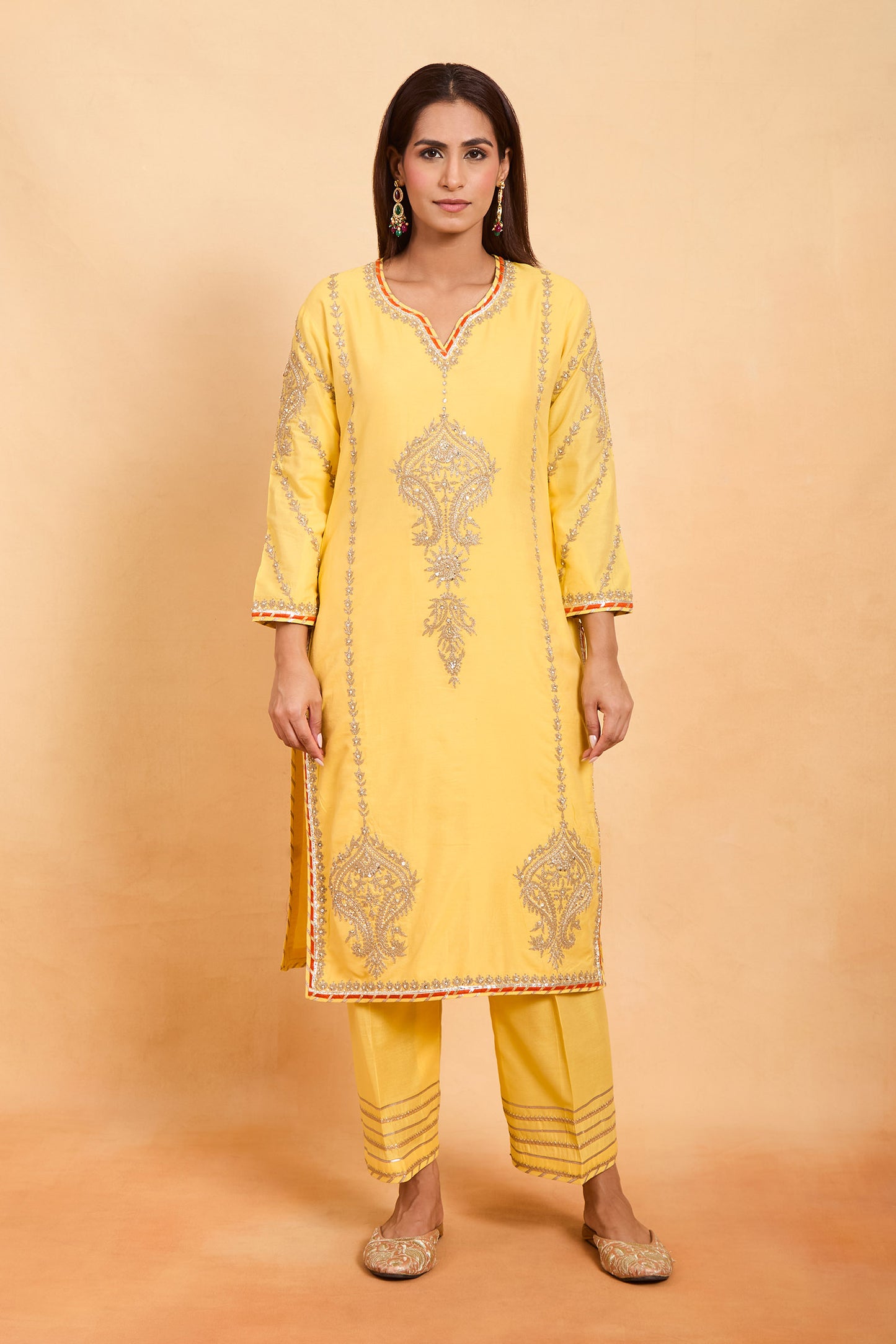 Sunshine Yellow Zari Embroidered Straight Cut Suit Set