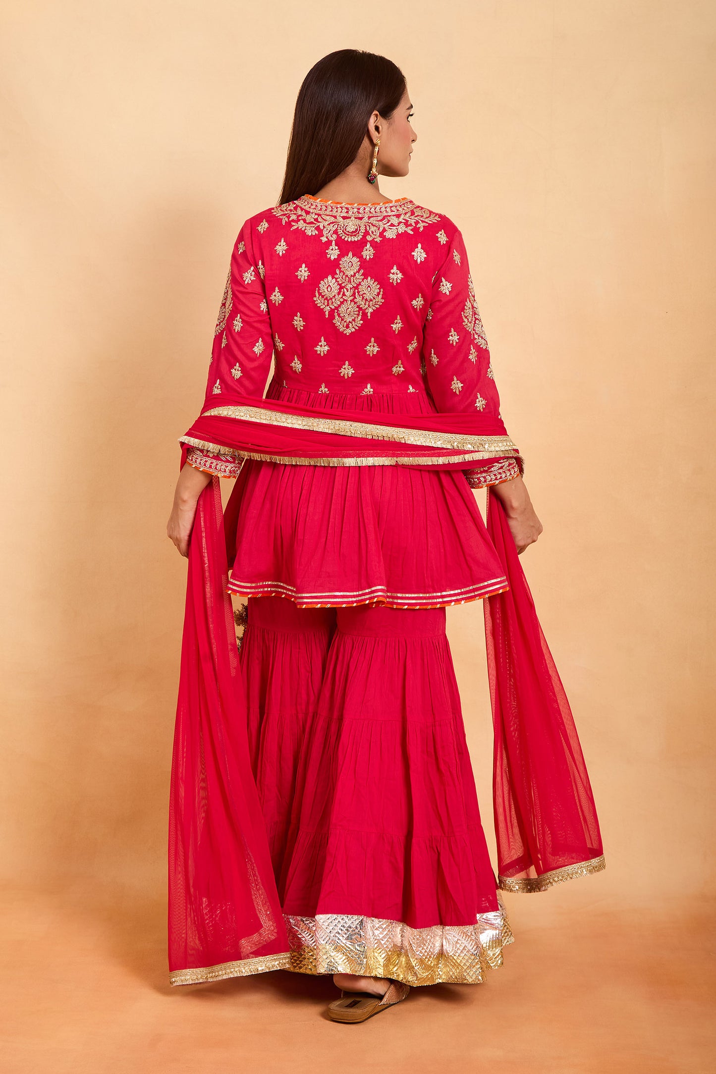 Magenta Angrakha Peplum Kurti & Gharara Set