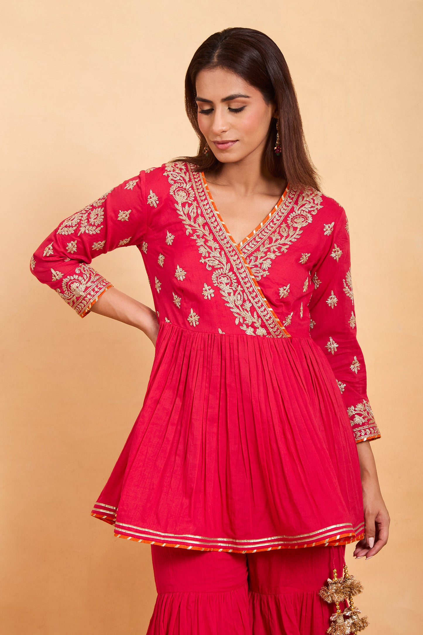 Magenta Angrakha Peplum Kurti & Gharara Set