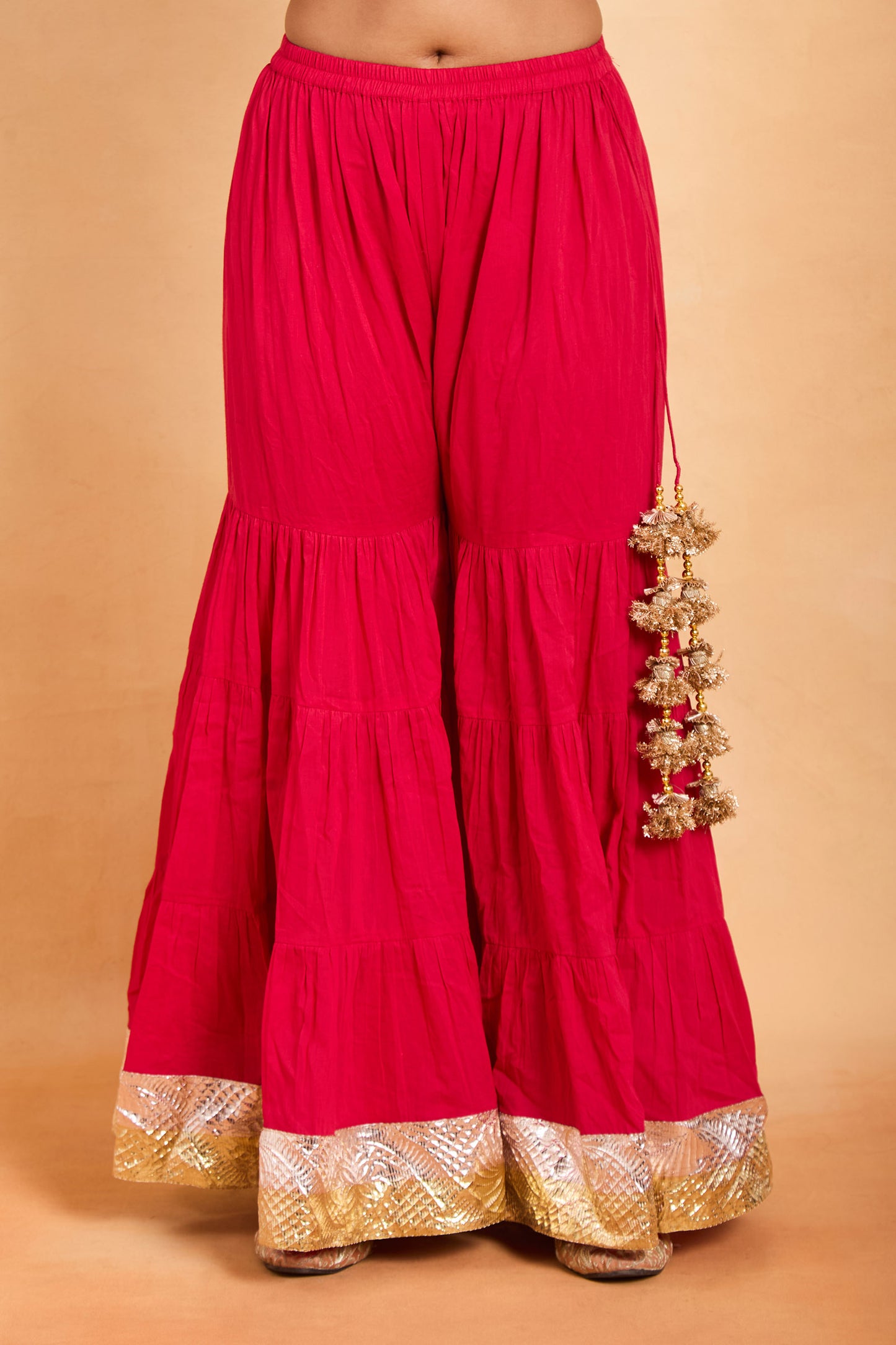 Magenta Angrakha Peplum Kurti & Gharara Set
