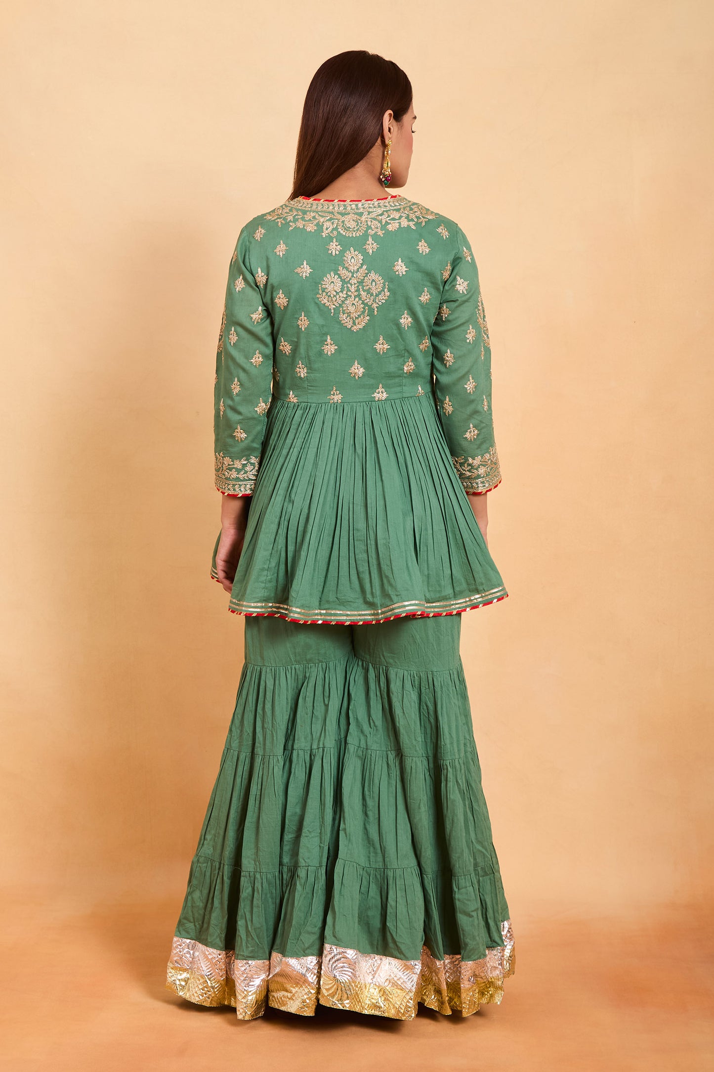 Pastel Green Angrakha Peplum Kurti & Gharara Set