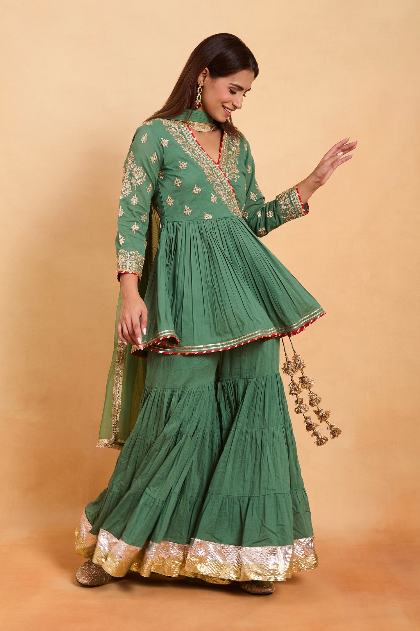 Pastel Green Angrakha Peplum Kurti & Gharara Set