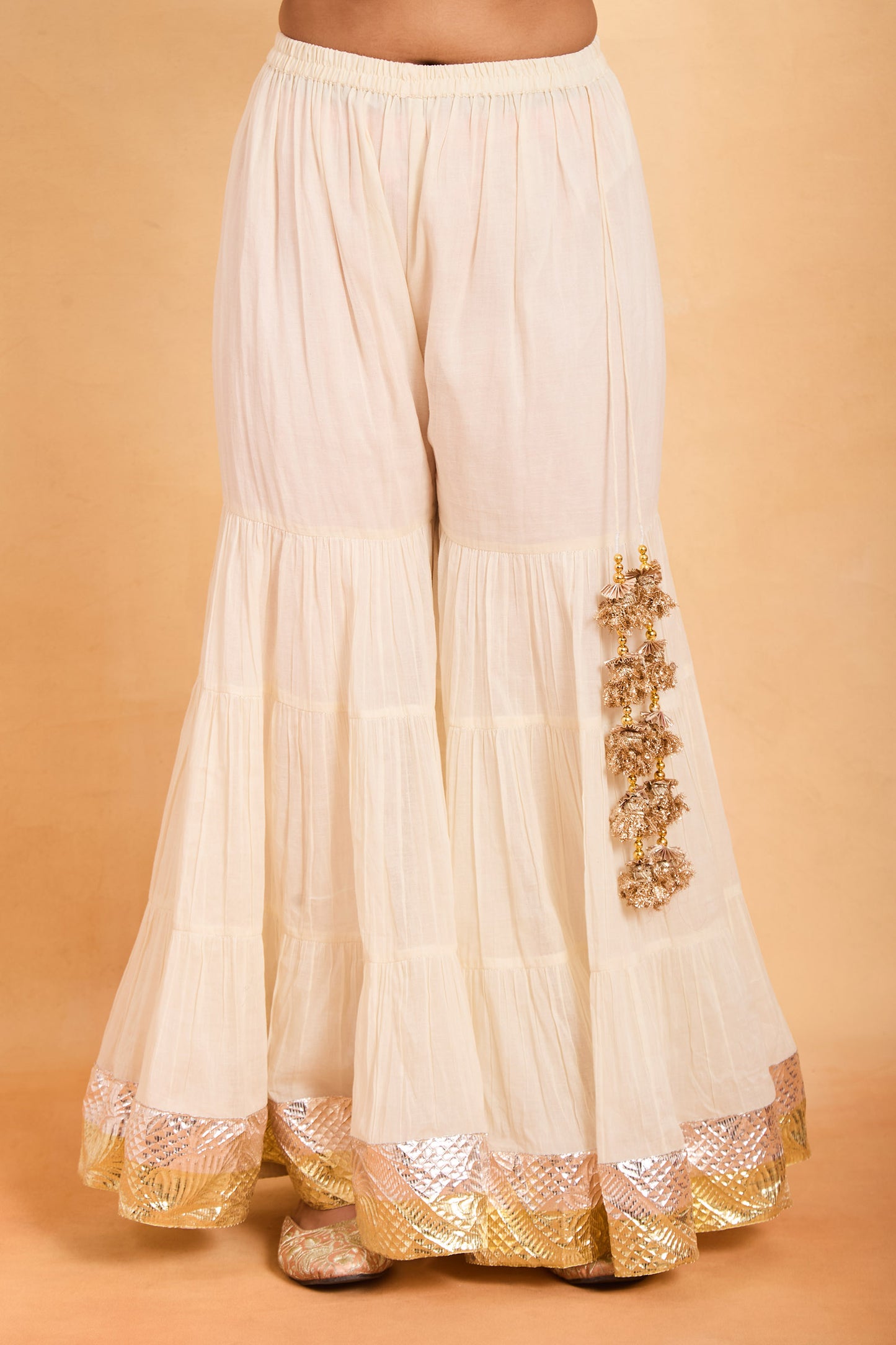Chic Cream Peplum Kurti & Gharara Set with Vibrant Red Contrast