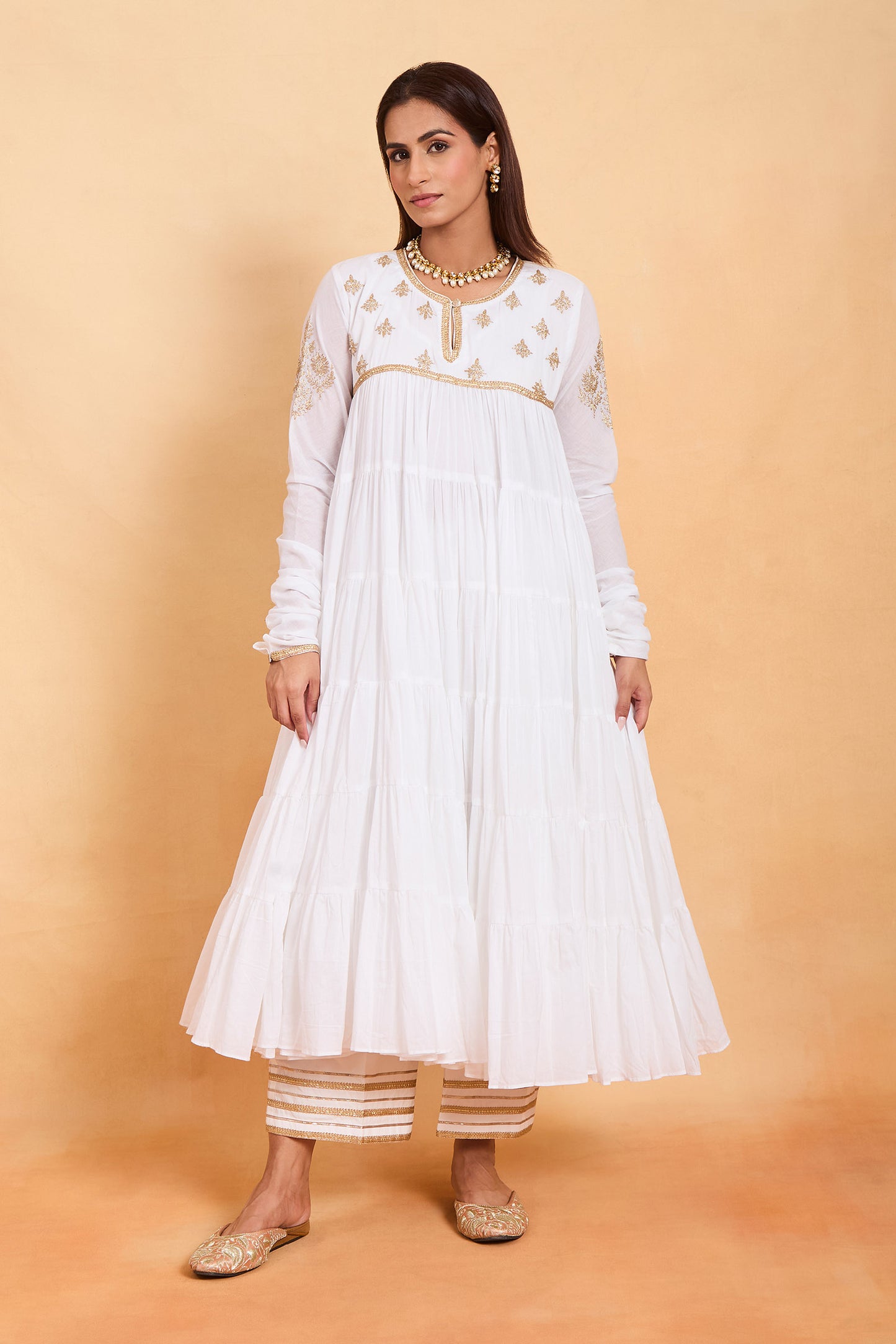 White Anarkali Set with Sunshine Yellow Dupatta
