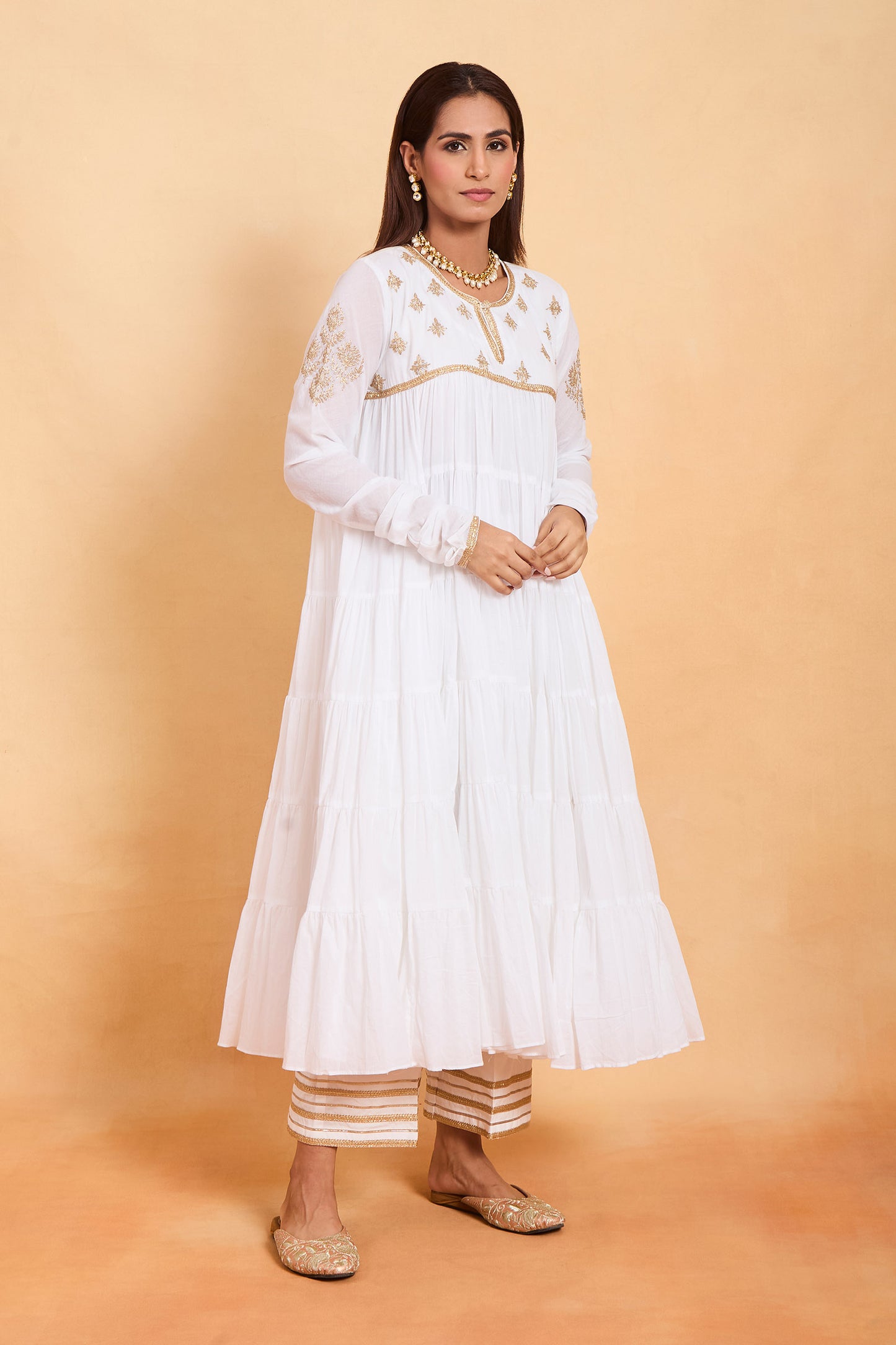 White Anarkali Set with Sunshine Yellow Dupatta