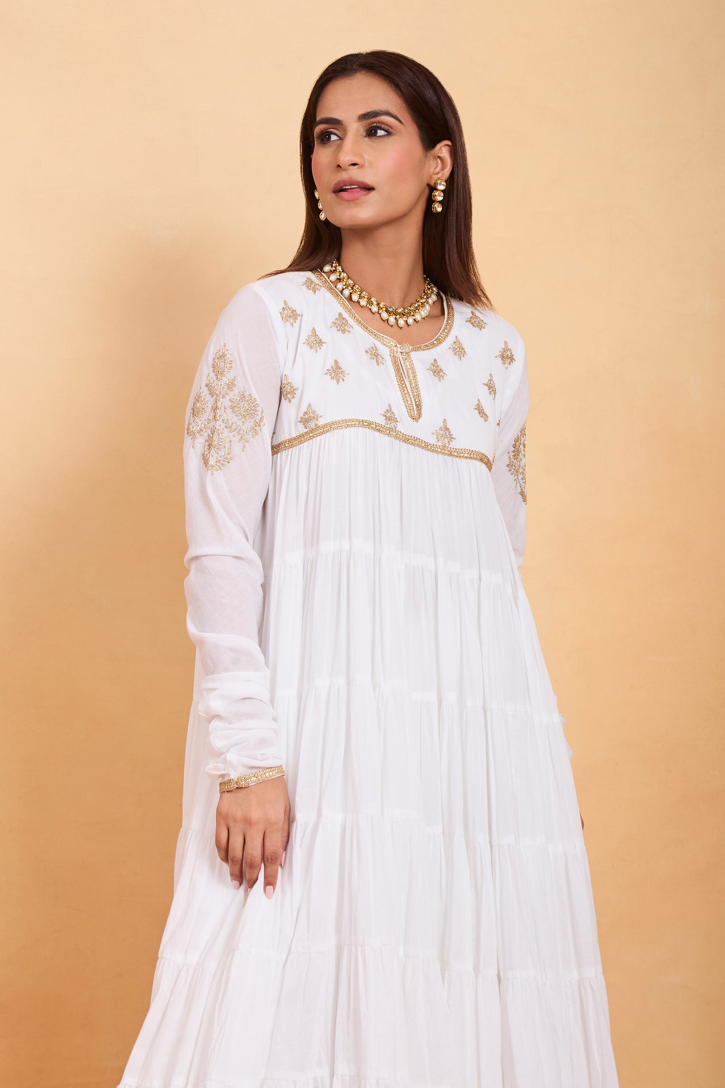White Anarkali Set with Sunshine Yellow Dupatta