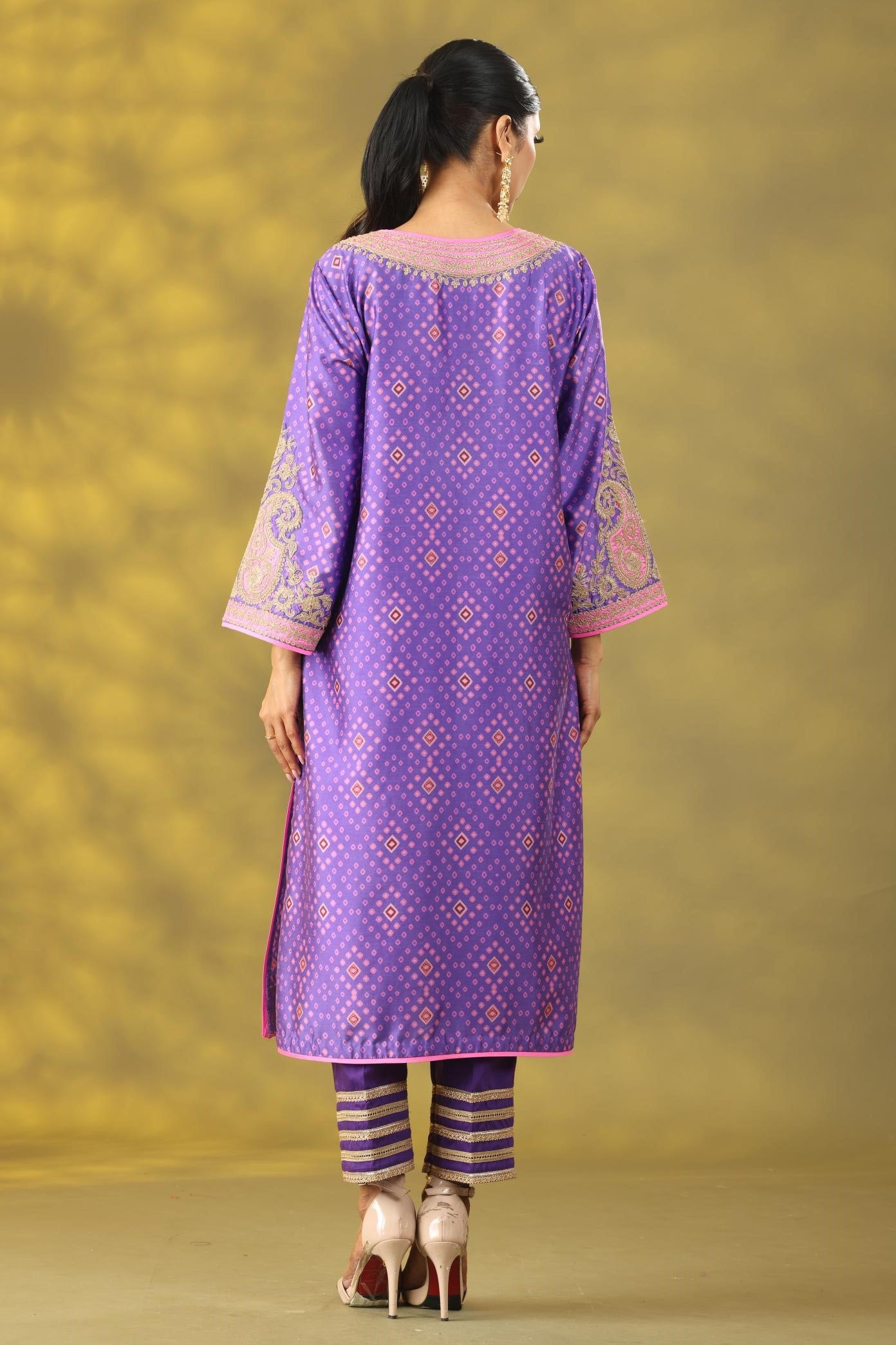 Soft Purple Printed Kashmiri Style Phiran Kurta Set
