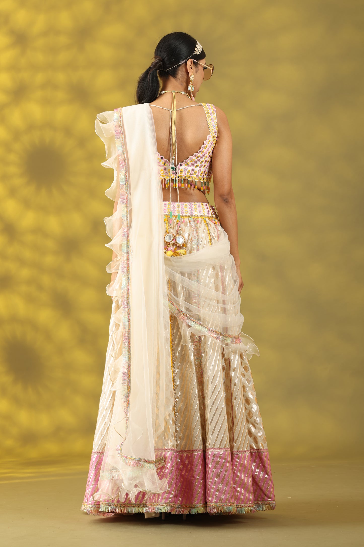 White Lehenga Set with Dupatta and Matching Potli