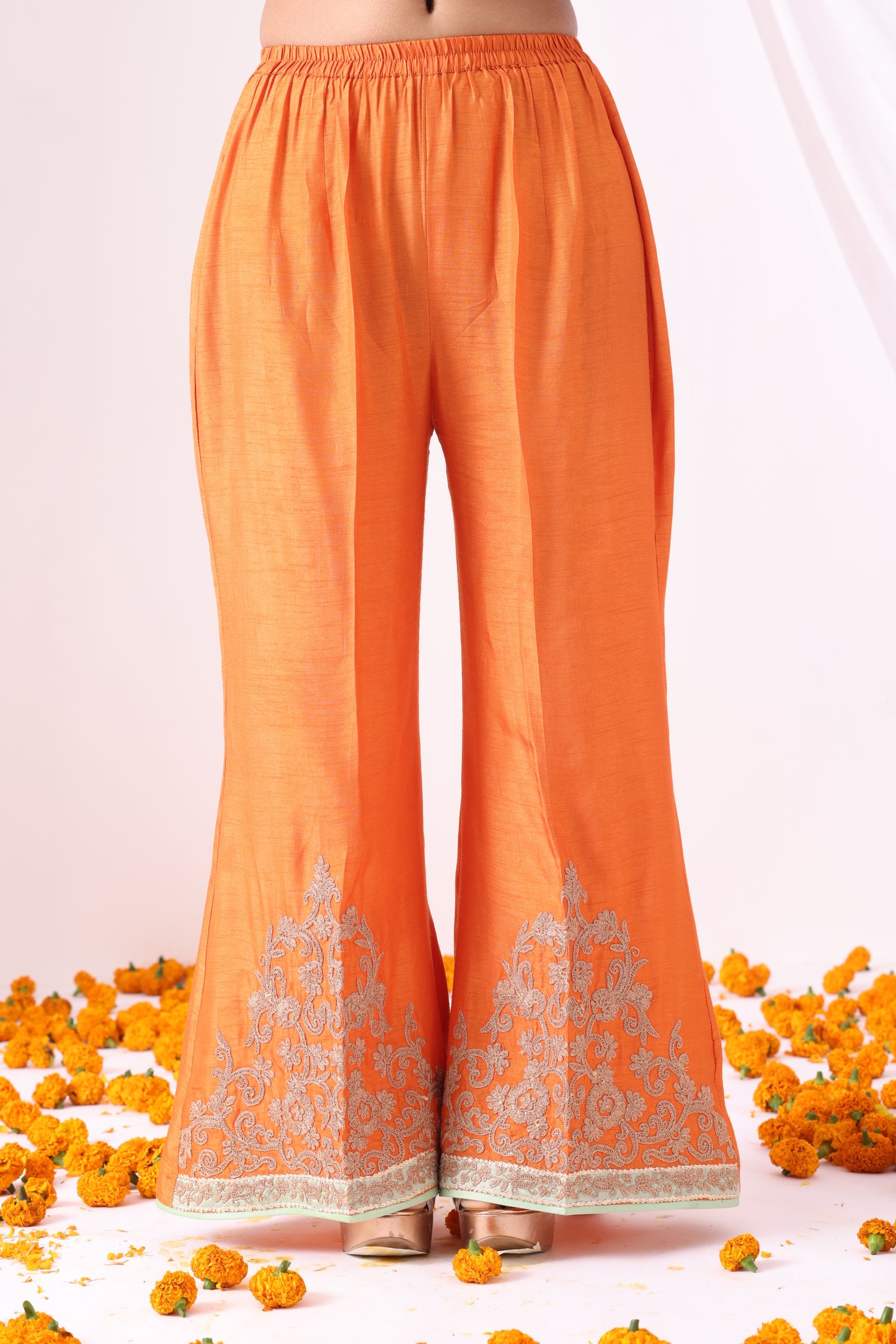 Orange Halter Kurta with Flared Pants