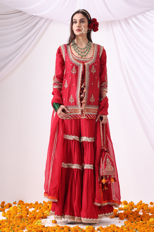 Maroon Jacket with Gharara Set