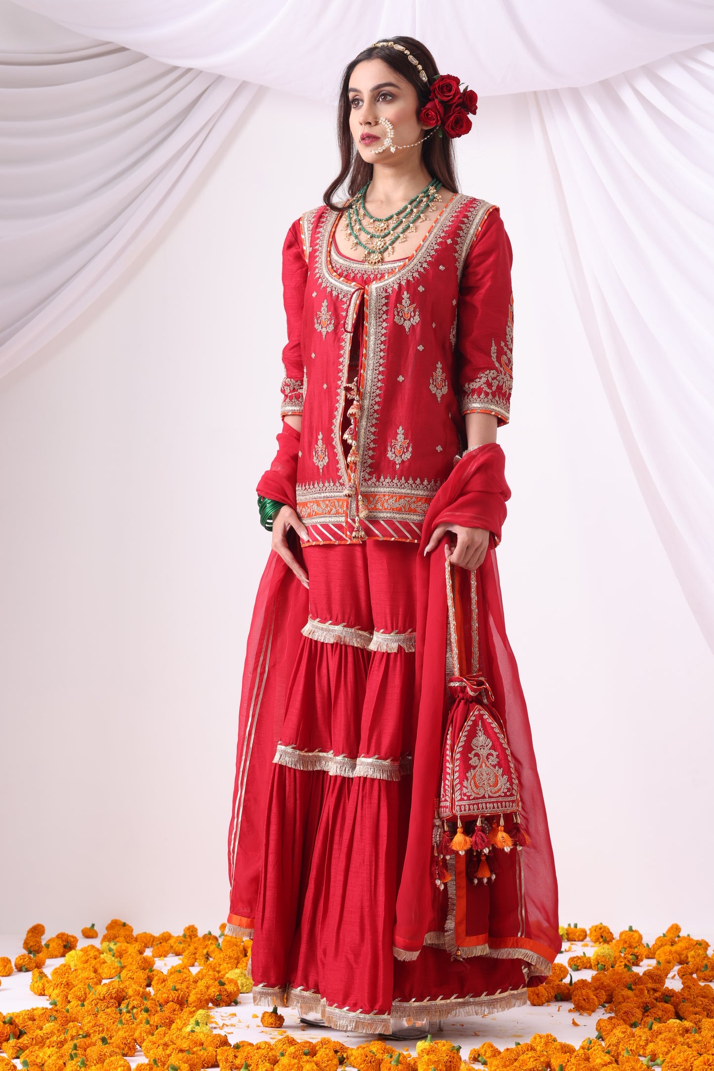 Maroon Jacket with Gharara Set