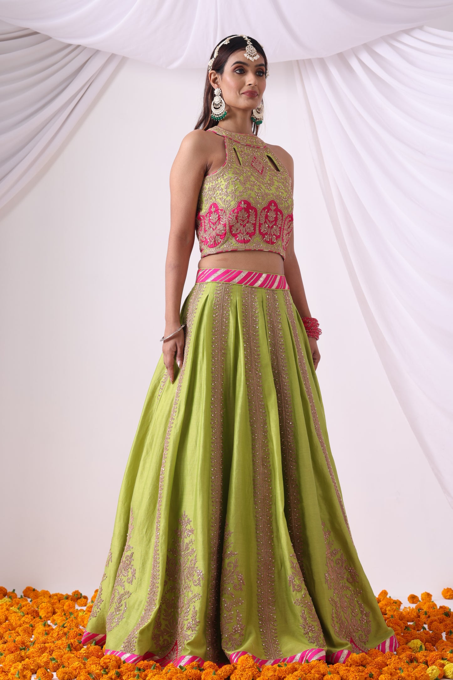 Parrot Green Lehenga Set