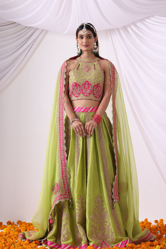 Parrot Green Lehenga Set