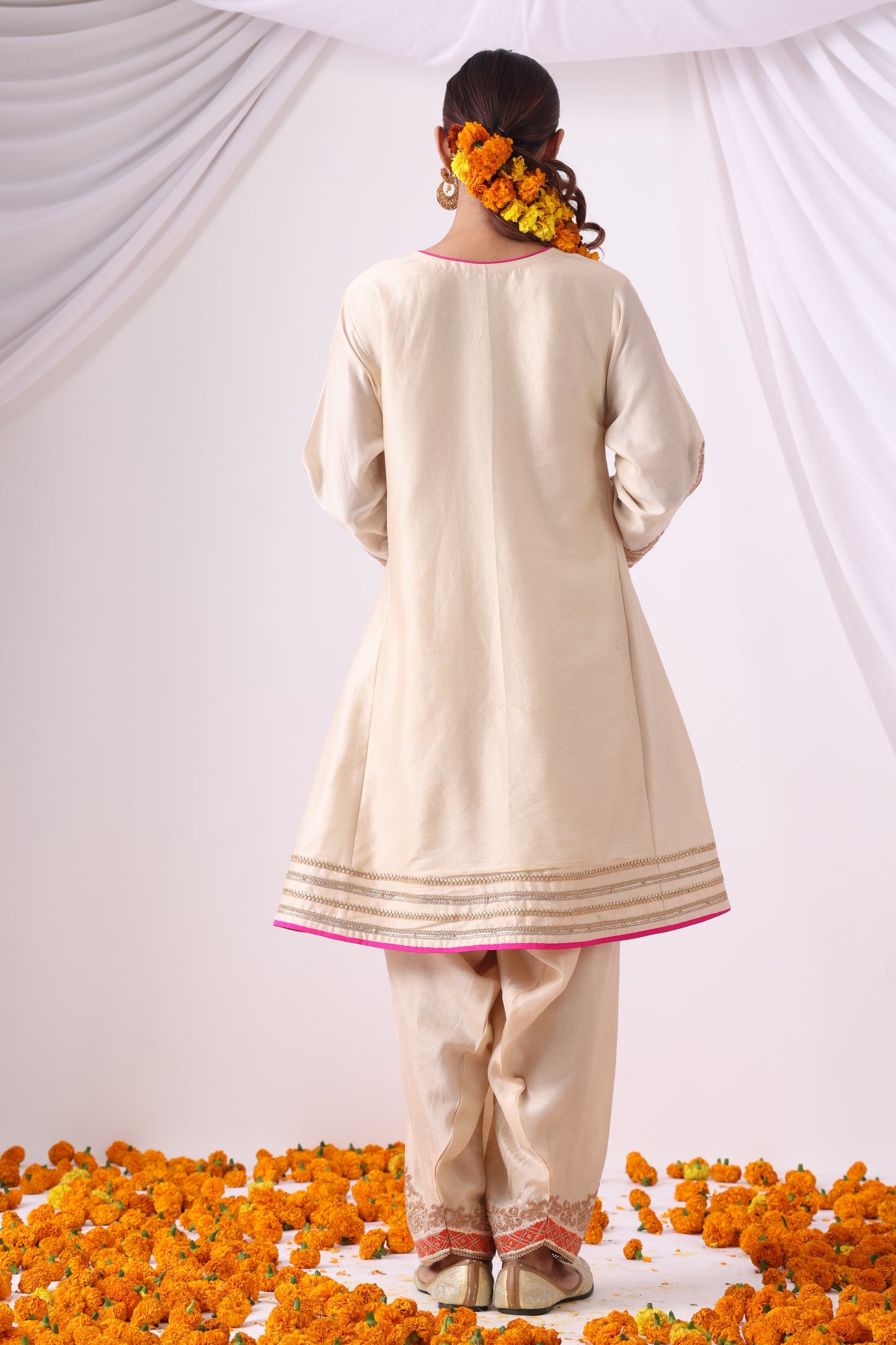 Beige Short Kalidar Choga with Salwar